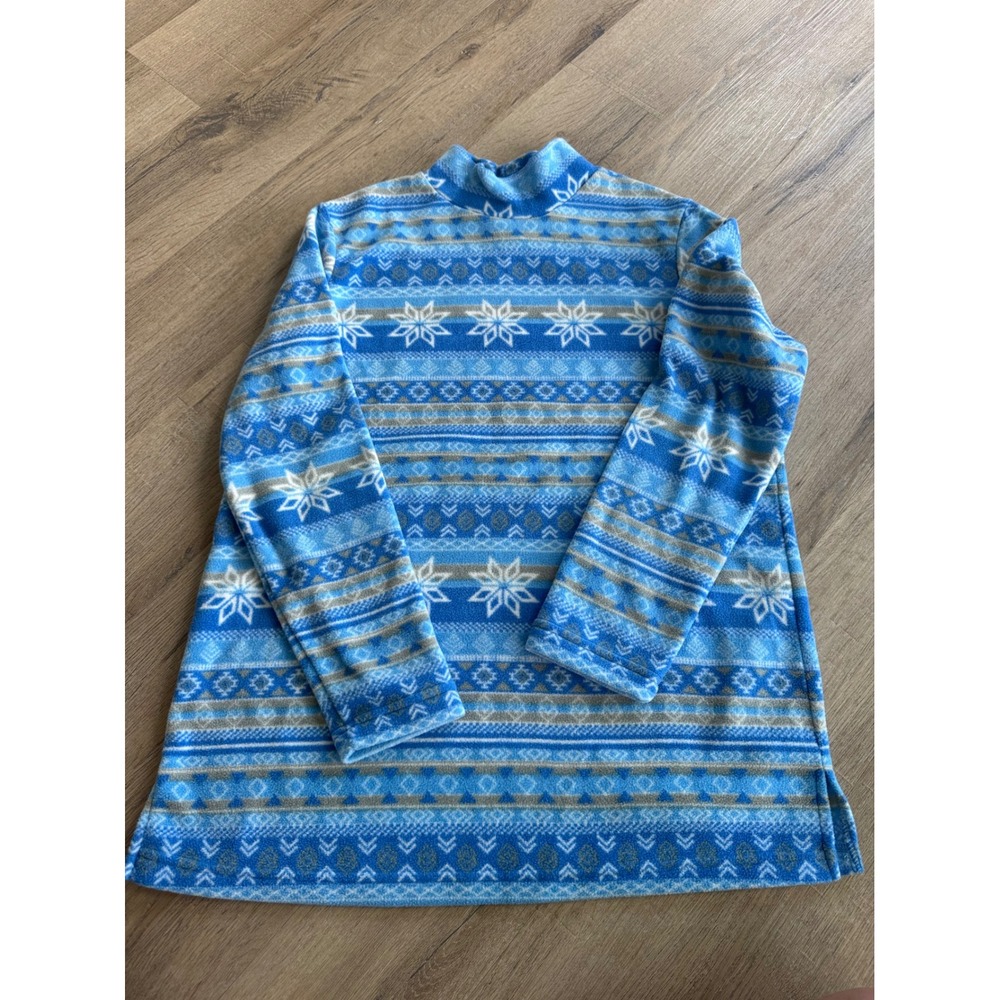 Blair Women Blue Fair Isle Snowflake Fleece Mock Neck Tunic Top Medium B24333